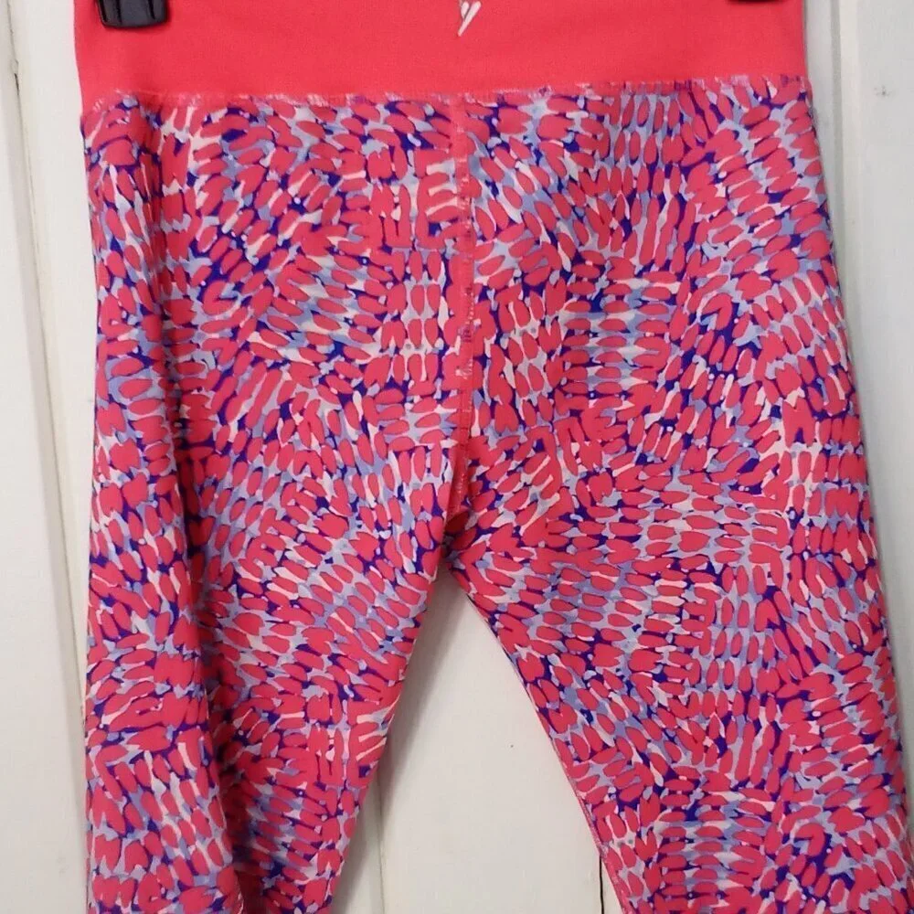 Old Navy Active Capri Leggings Girls L 10-12 Athletic Pattern Pink Blue